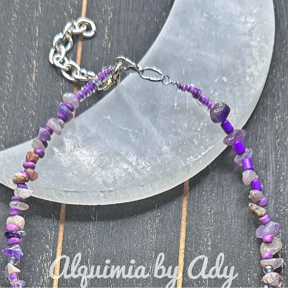 Amethyst puka Vintage cross charm short surfer necklace - Picture 7 of 7